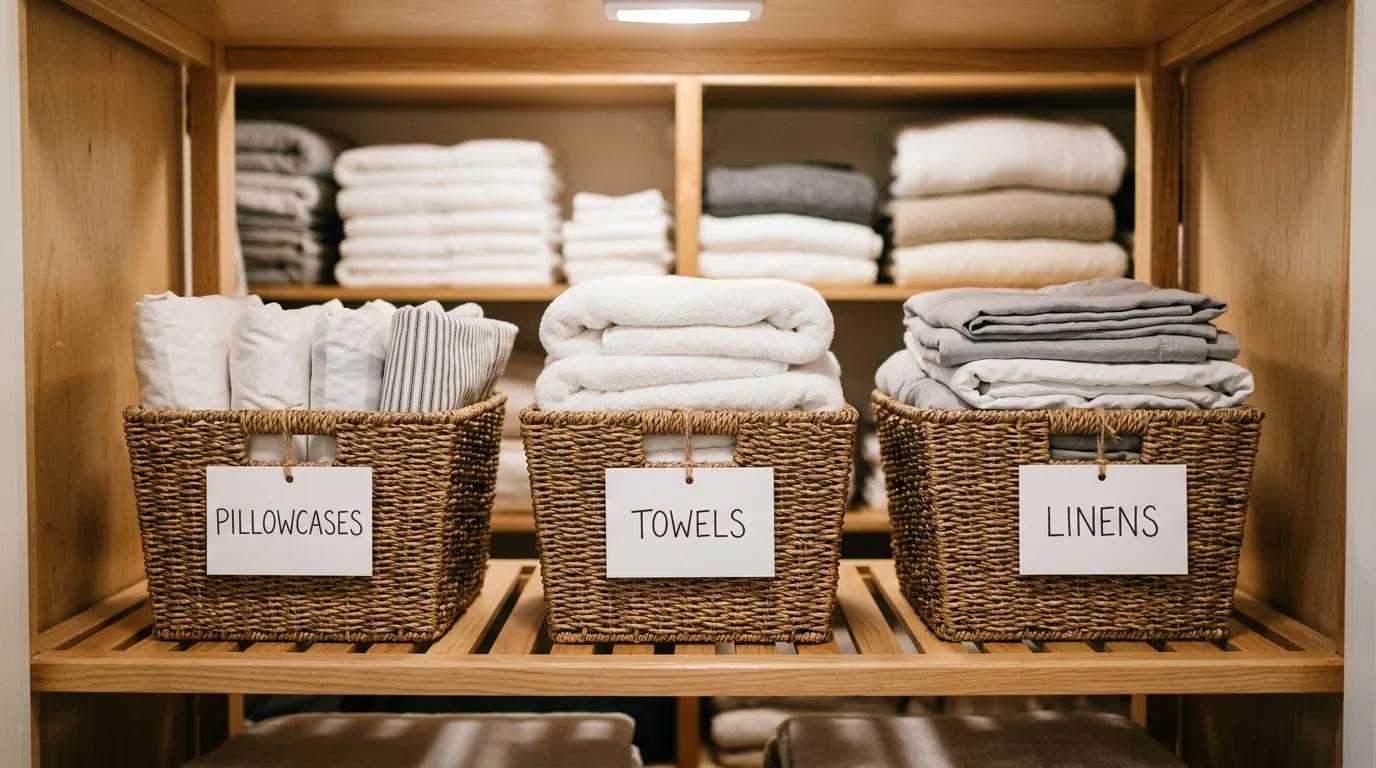 Keep extra bedding contained and visible inspiration for a linen closet.